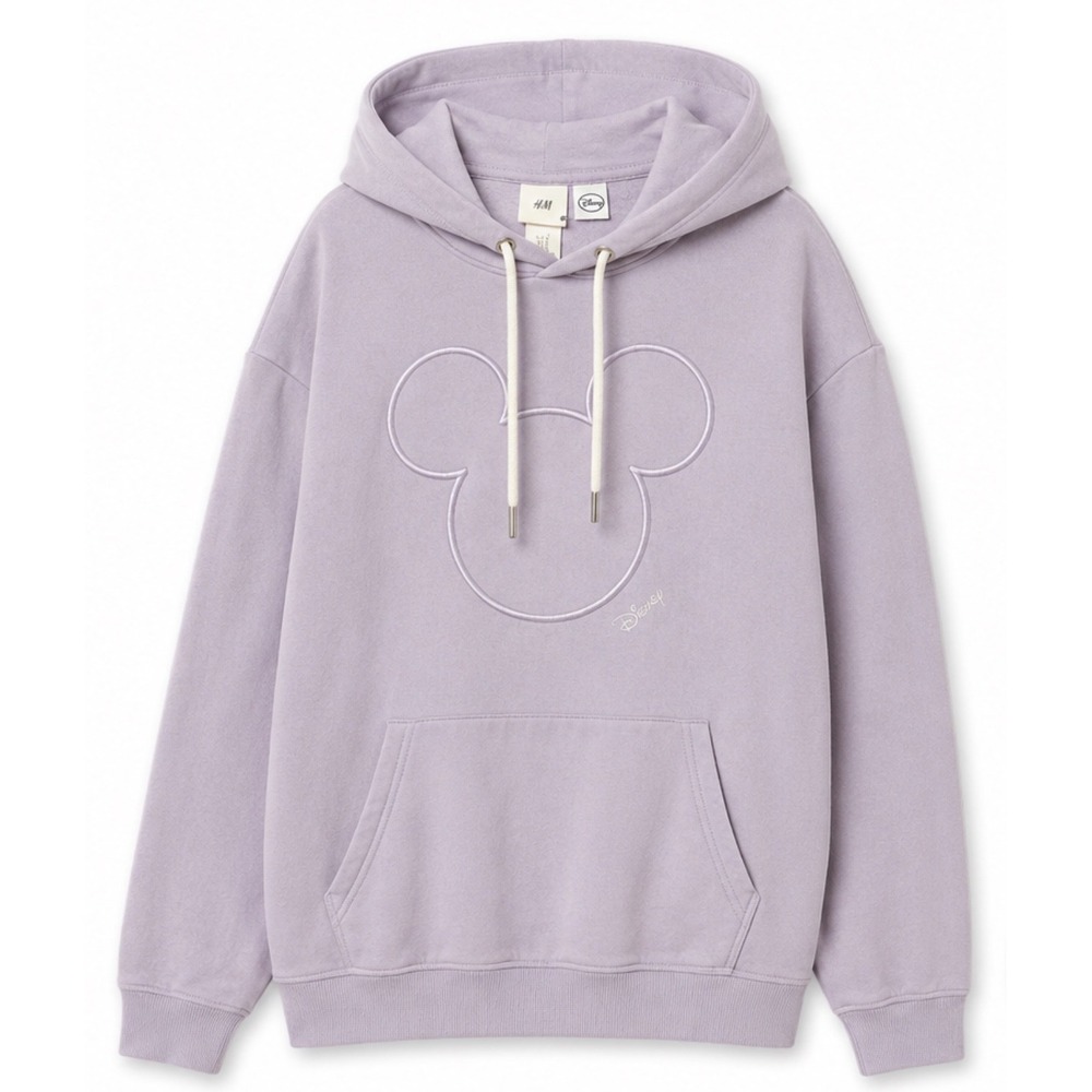 H&M Disney Mickey Mouse Embroidered Hoodie Pastel Lavender Purple Medium